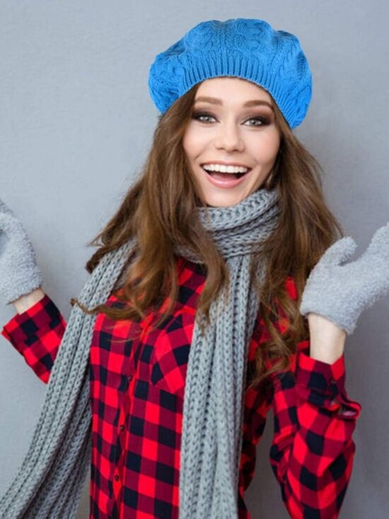 Women\'s Crochet Knitted Style Beanie Slouchy Hat Turquoise main image 7